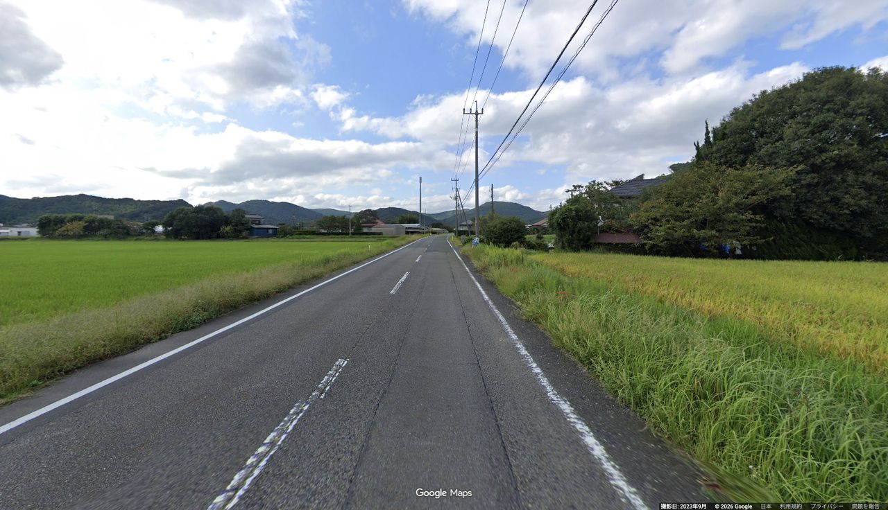 田んぼの間をまっすぐ進む道